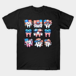 Funny 4th Of July Dental Dentist Tooth Doctor USA Flag T-Shirt